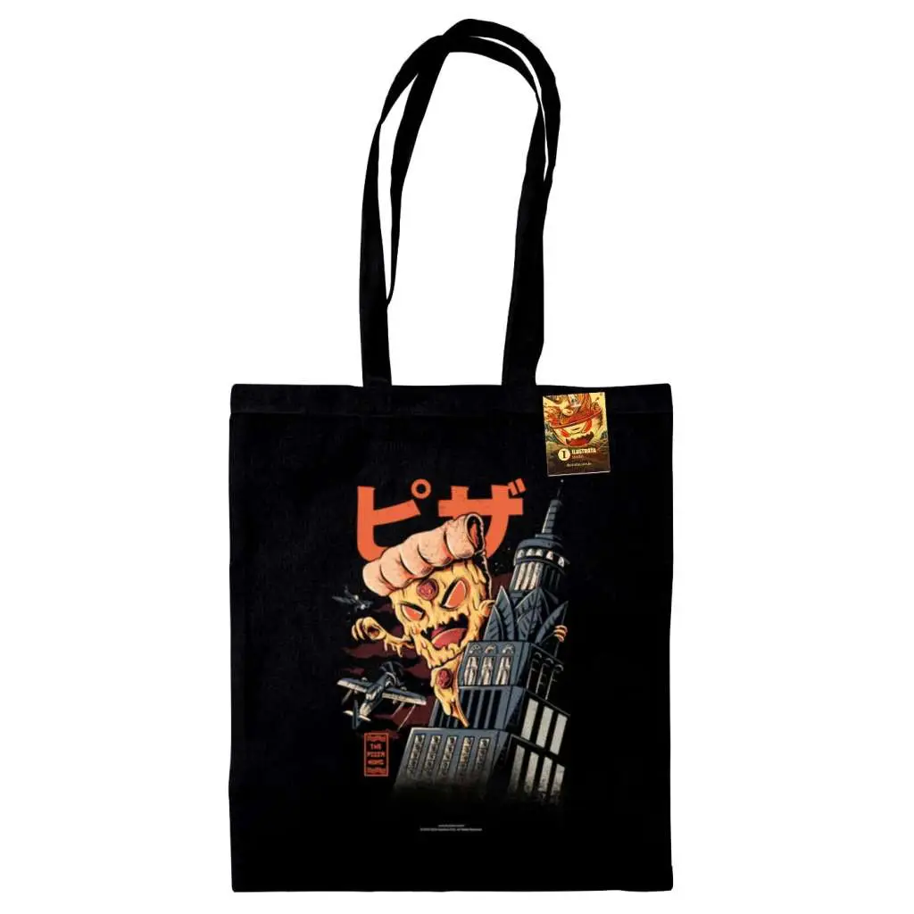 Figurine ilustrata pizza kong tote bag